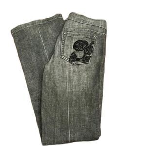 White House Black Market Black Denim Noir with Embroidery Women's Size 10
